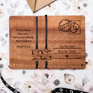 anniversary wooden card with bracelets