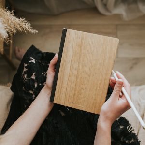 notebook with wooden cover