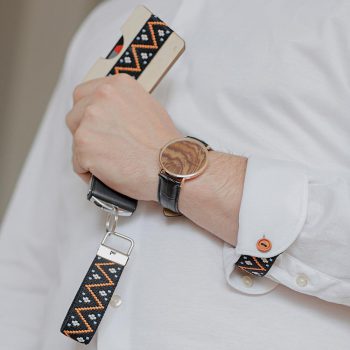 Set - cuff holders, wooden wallet, keyring